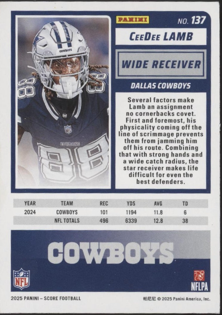 CeeDee Lamb 2025 Panini Score Blue Cubic 162/185 #137