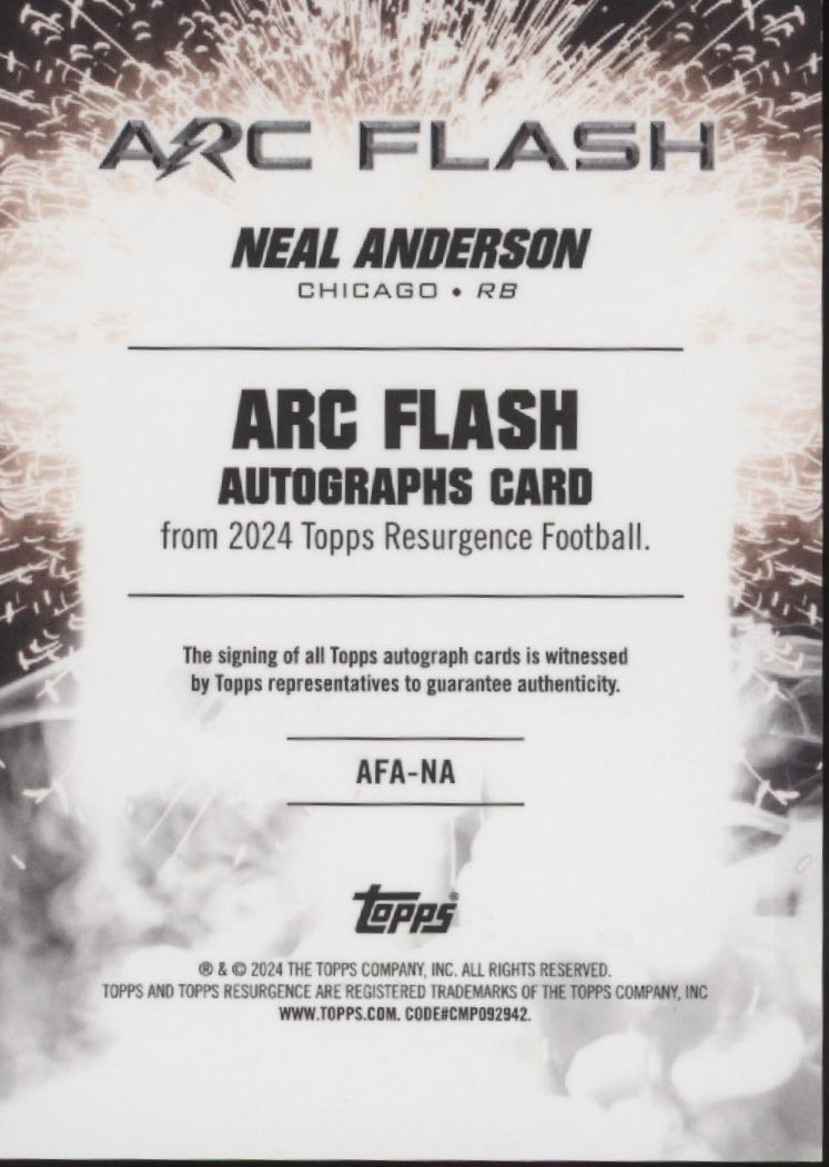 Neal Anderson 2024 Topps Resurgence Arc Flash Pink Power Surge Auto 05/10