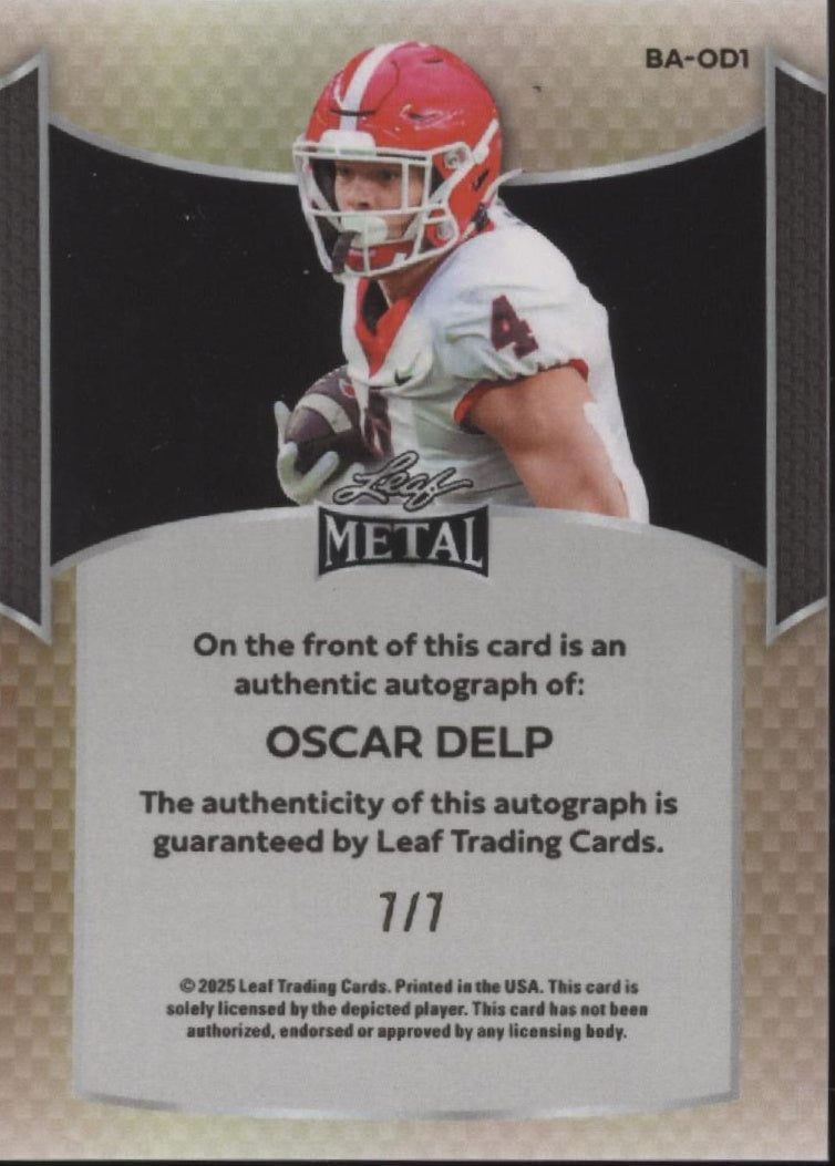 Oscar Delp 2025 Leaf Metal Red Cracked Ice Refractor Auto 7/7 #BA-OD1