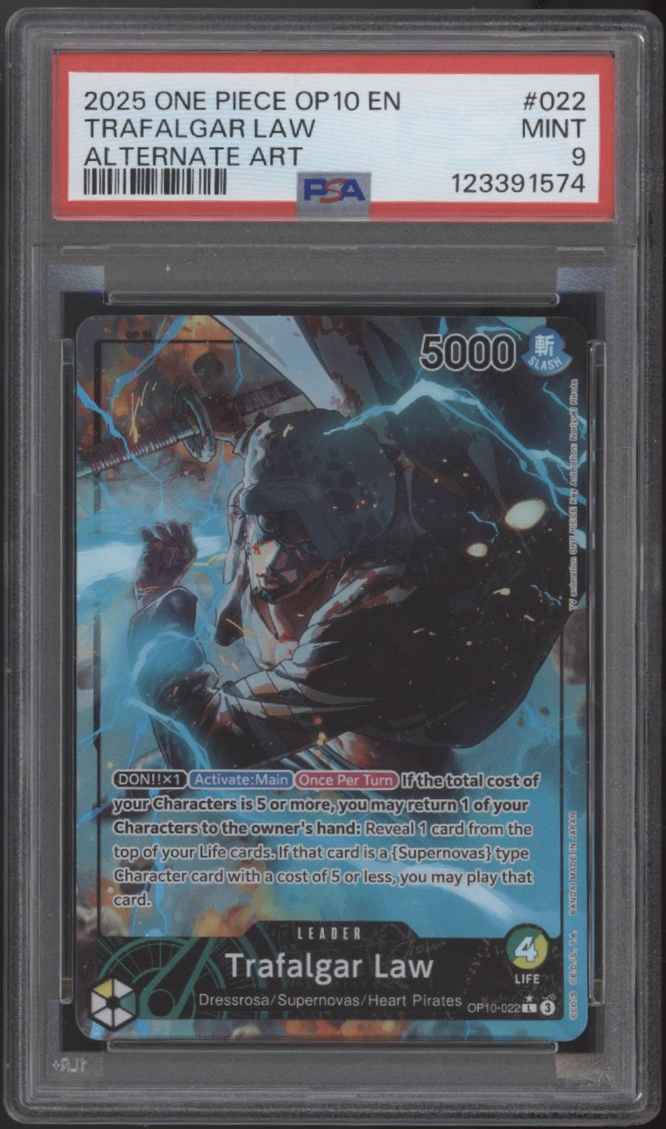 Trafalar Law One Piece Card Game Royal Blood Alternate Art #022 PSA 9