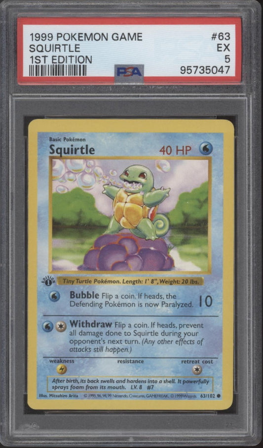 Squirtle Pokemon Base Set 1st Edition #63 PSA 5