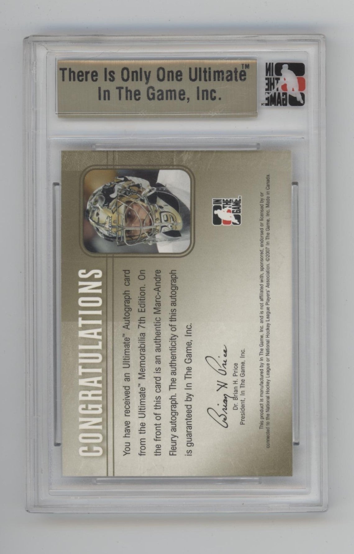 Marc-Andre Fleury 2006-07 In the Game Ultimate Mem 7th Edition Silver Auto 04/50