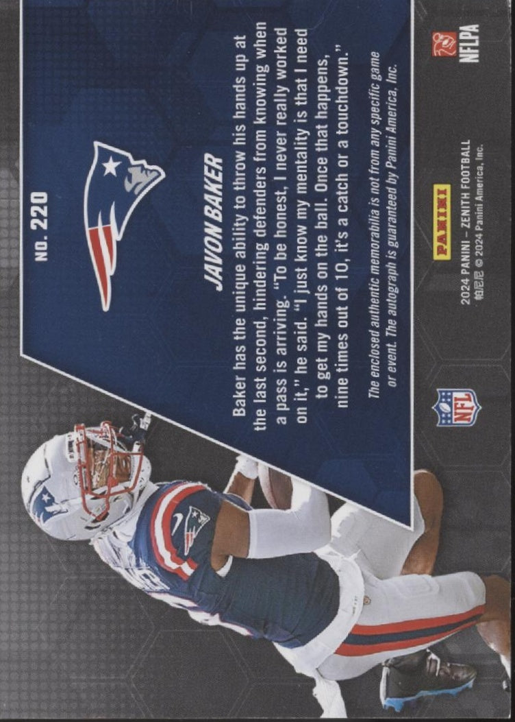 Javon Baker 2024 Panini Zenith Swatch RC Auto 357/399 #220