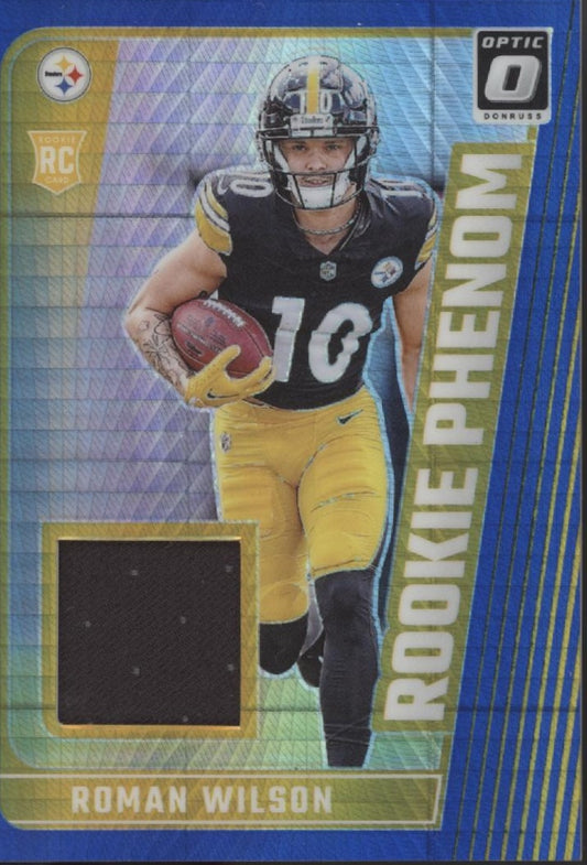 Roman Wilson 2024 Donruss Optic Rookie Phenom Blue Hyper Prizm Swatch RC #RPBRWN