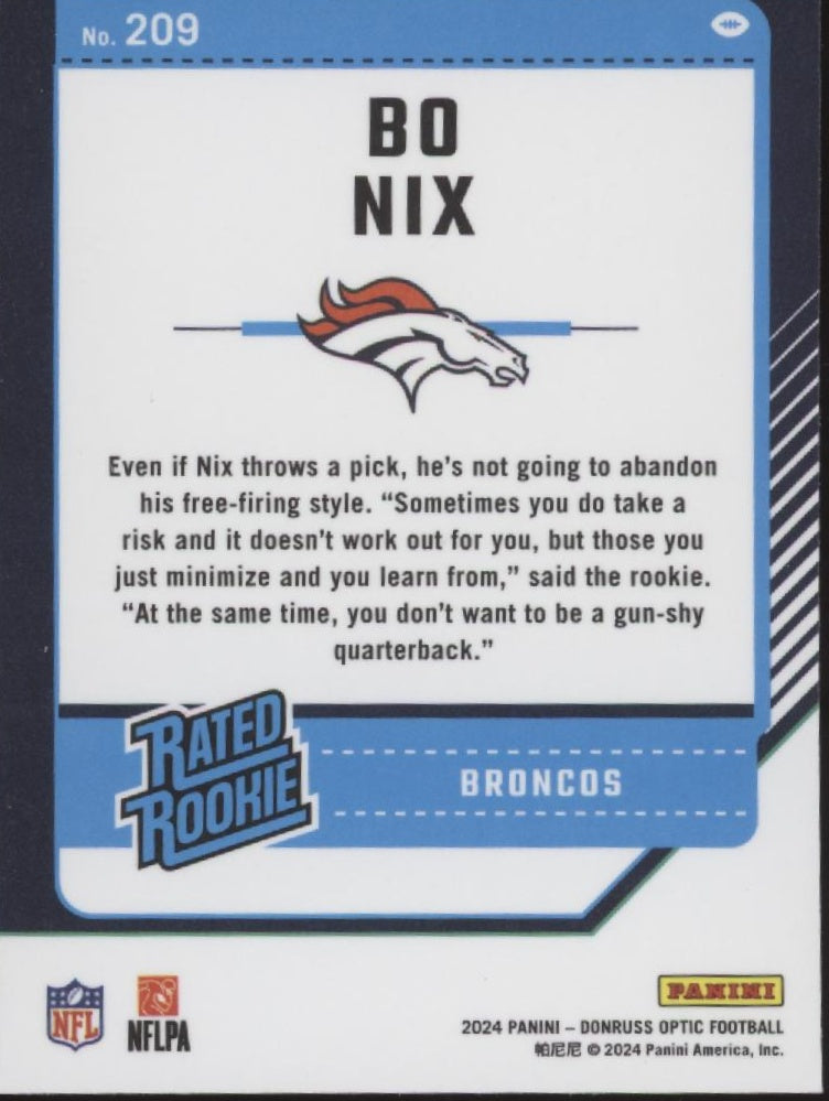 Bo Nix 2024 Panini Donruss Optic Rated Rookie RC #209 #3
