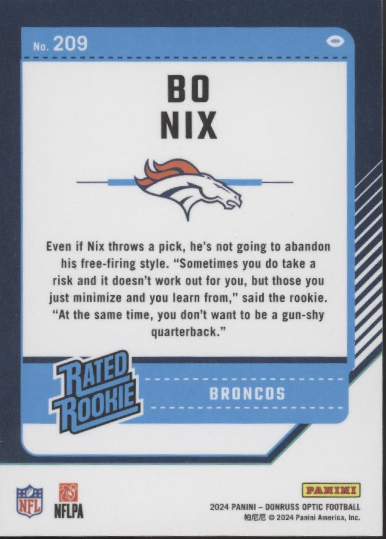 Bo Nix 2024 Panini Donruss Optic Rated Rookie RC #209 #4