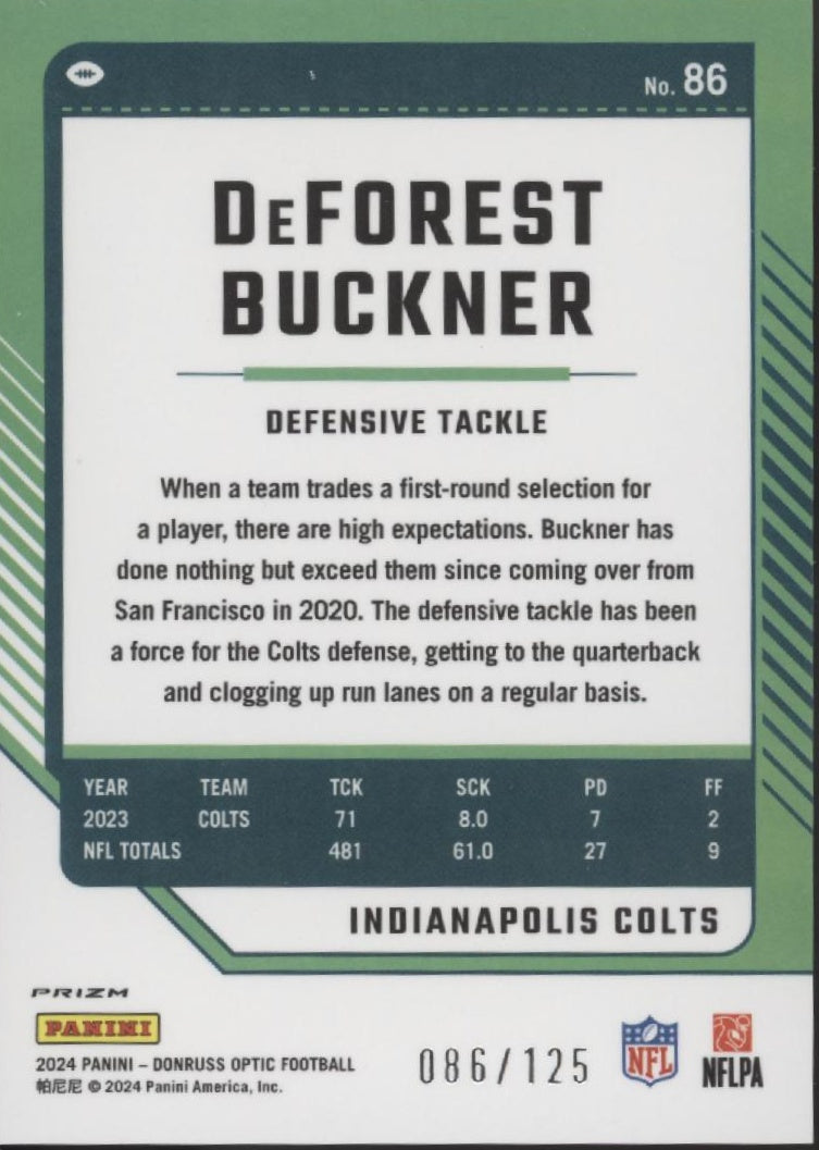DeForest Buckner 2024 Panini Donruss Optic Red Prizm 086/125 #86