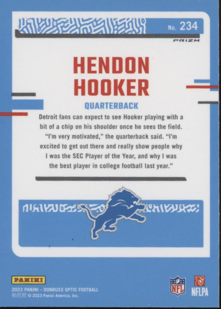 Hendon Hooker 2023 Donruss Optic Rated Rookie Purple Shock Prizm RC #234