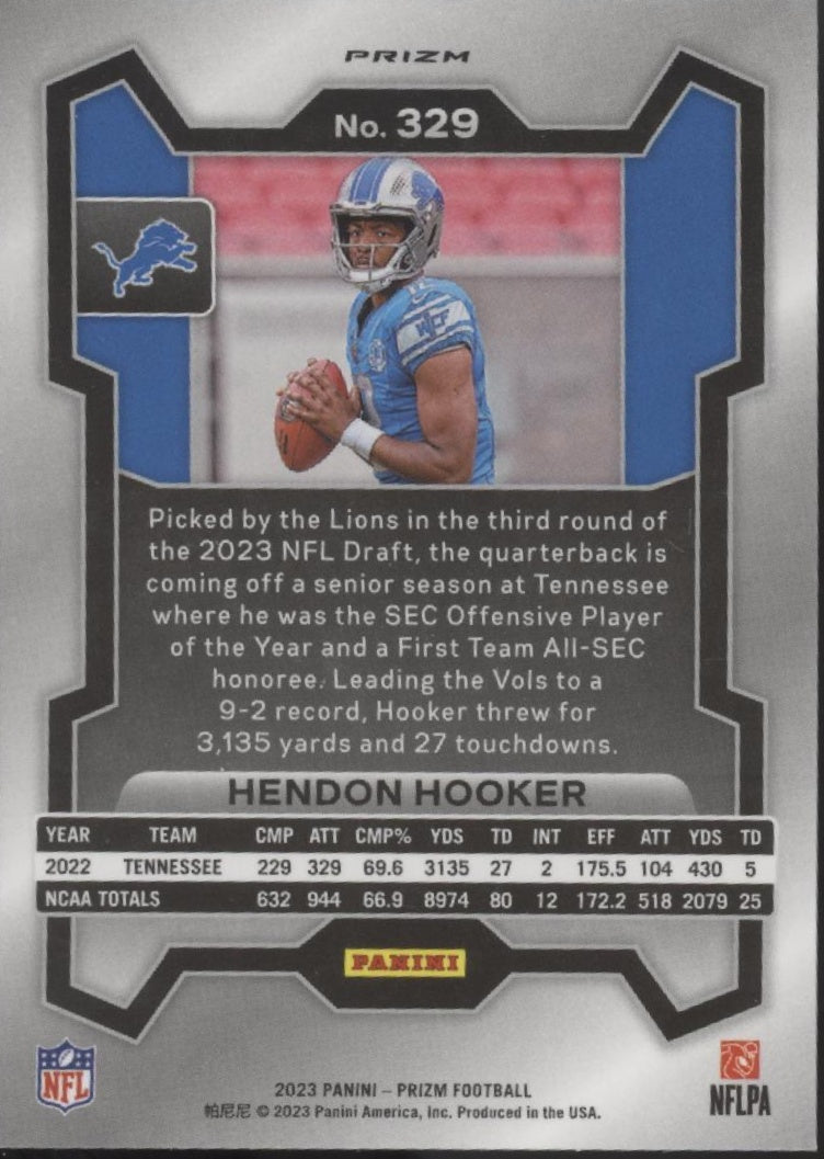 Hendon Hooker 2023 Panini Prizm Orange No Huddle Prizm RC #329