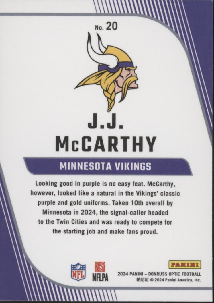 JJ McCarthy 2024 Panini Donruss Optic Primary Colors RC #20