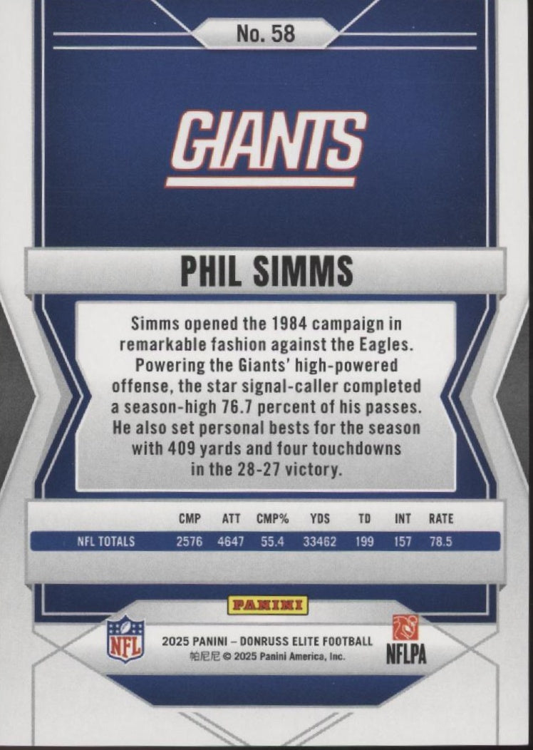 Phil Simms 2025 Panini Donruss Elite 57/89 #58