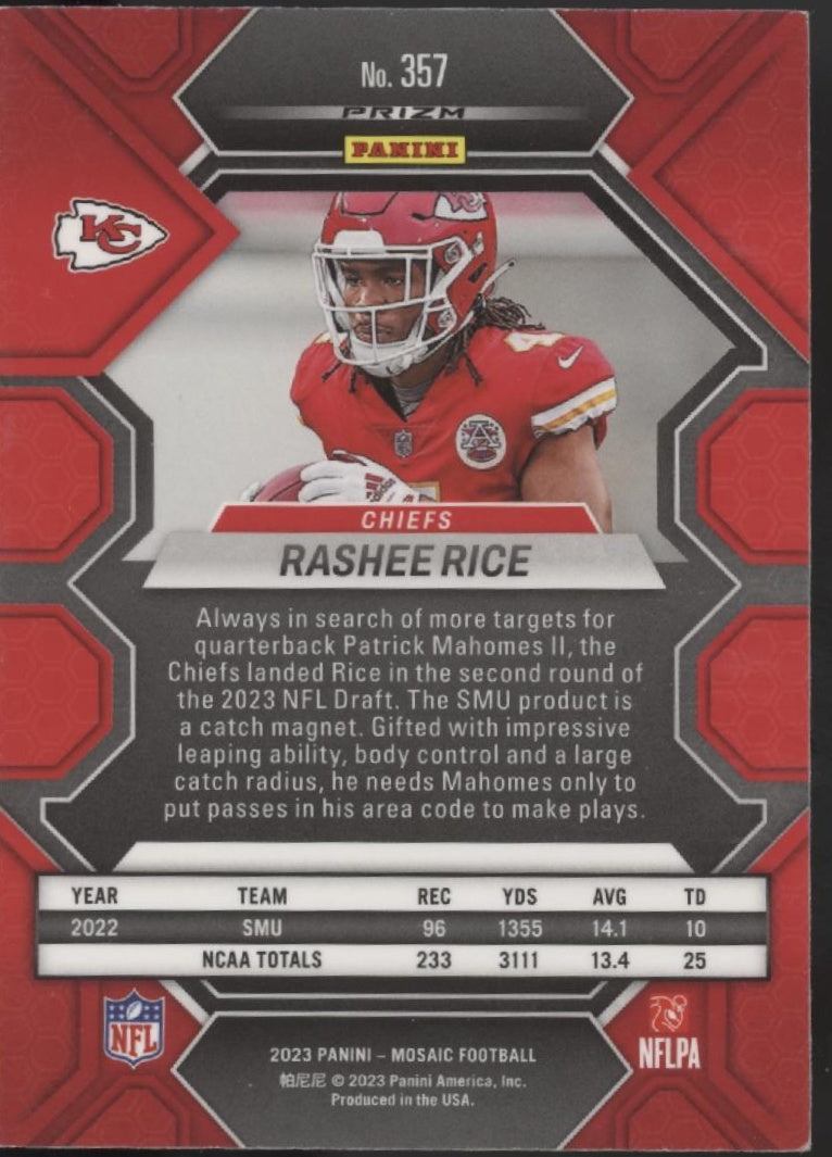 Rashee Rice 2023 Panini Mosaic Green Prizm RC #357