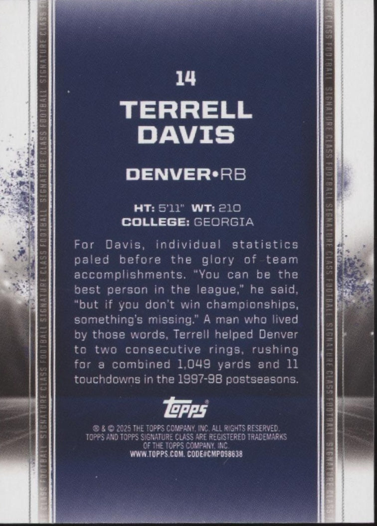 Terrell Davis 2025 Topps Signature Class #14