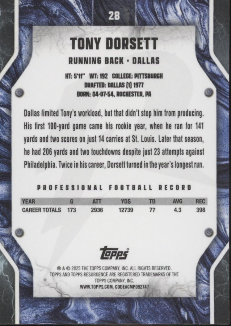 Tony Dorsett 2024 Topps Resurgence Blue & Orange Spark Refractor #28