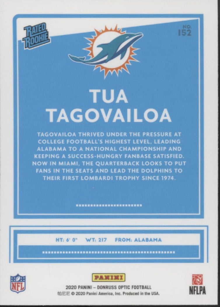 Tua Tagovailoa 2020 Panini Donruss Optic Rated Rookie RC #52