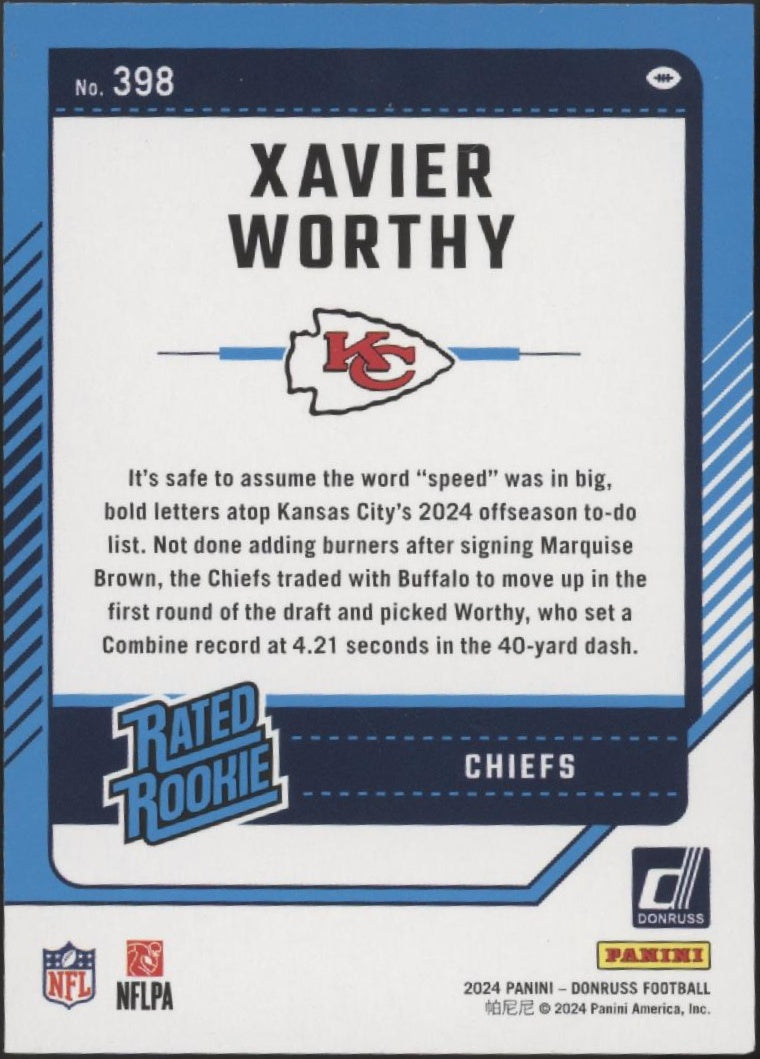 Xavier Worthy 2024 Panini Donruss Rated Rookie Press Proof Red RC #398