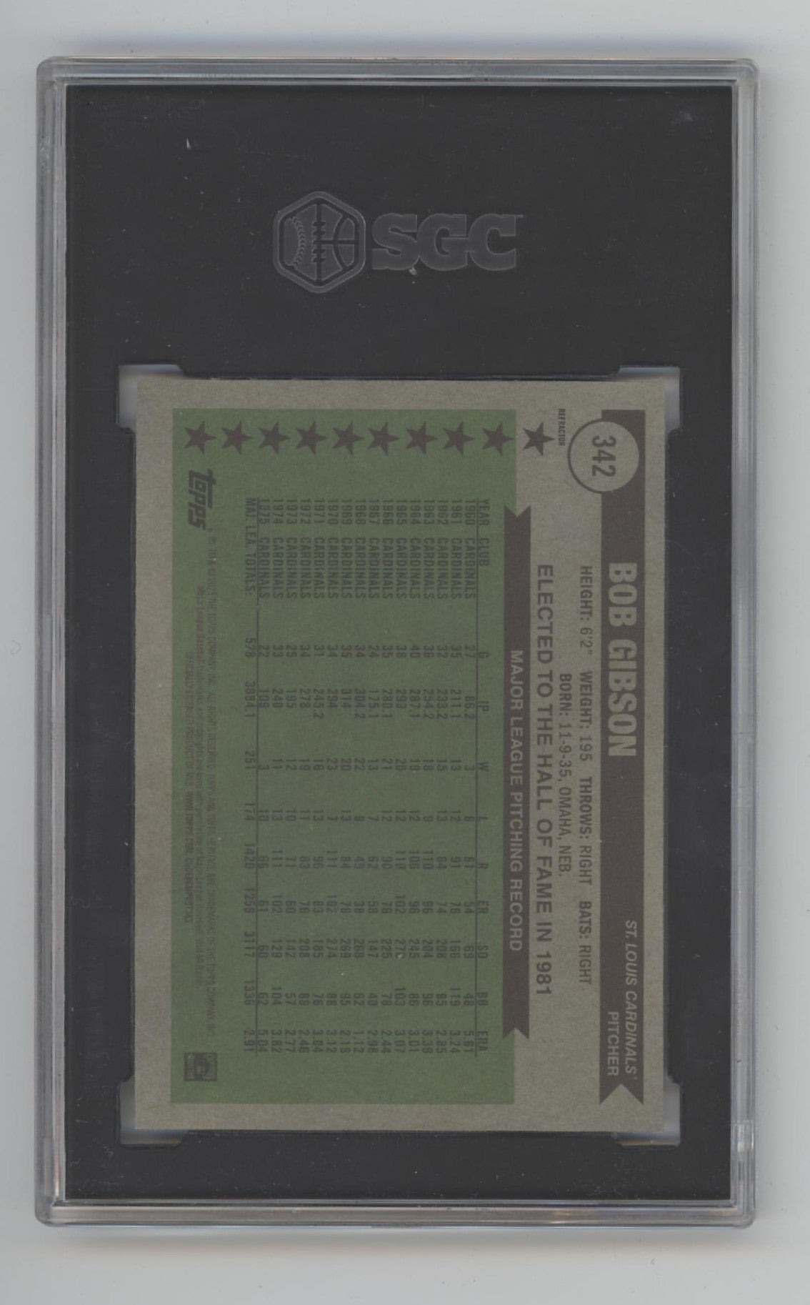 Bob Gibson 2025 Topps Chrome Heritage Refractor #342 SGC 9