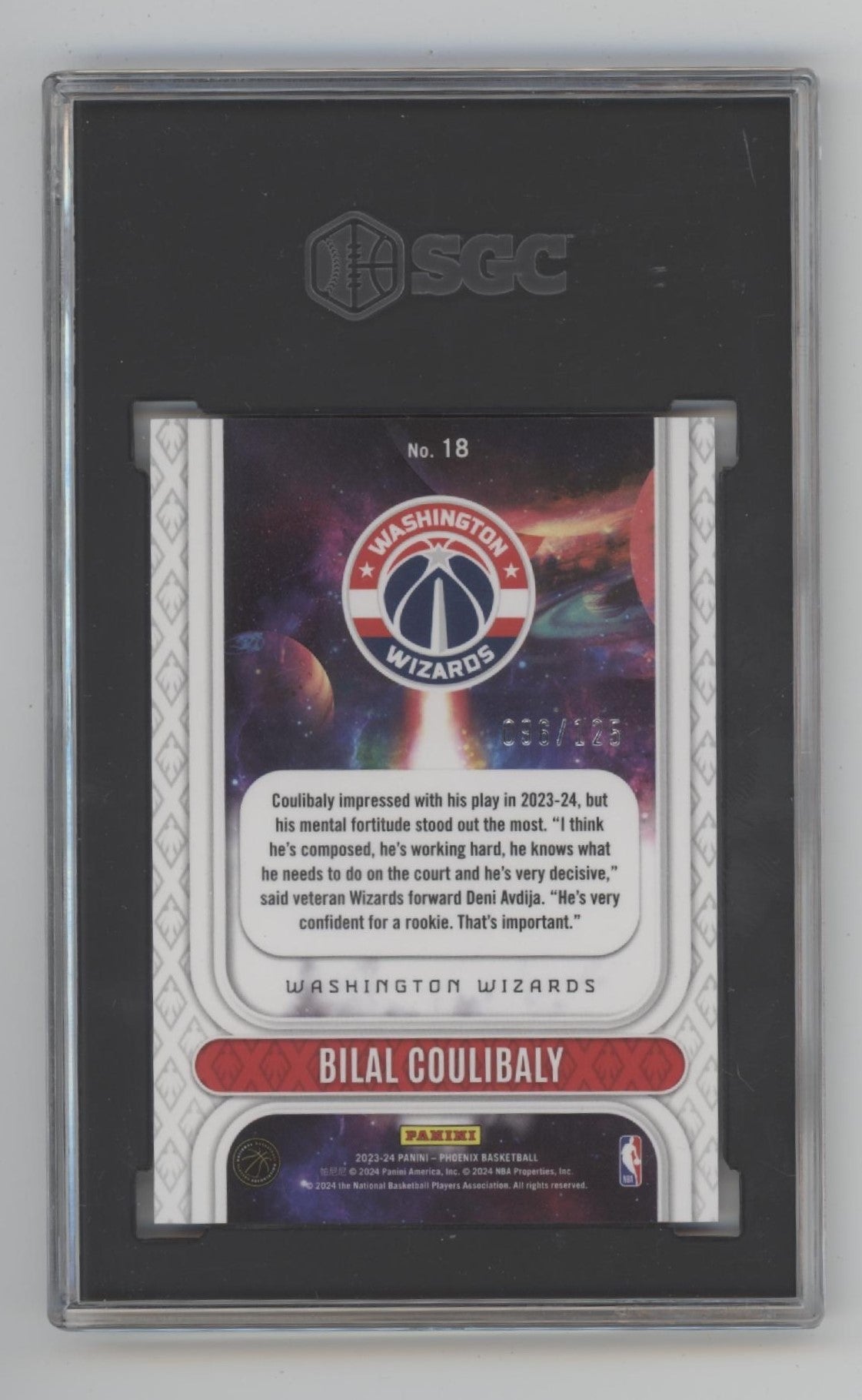 Bilal Coulibaly 2023-24 Panini Phoenix Rookie Rising Red 96/125 #18 SGC 9