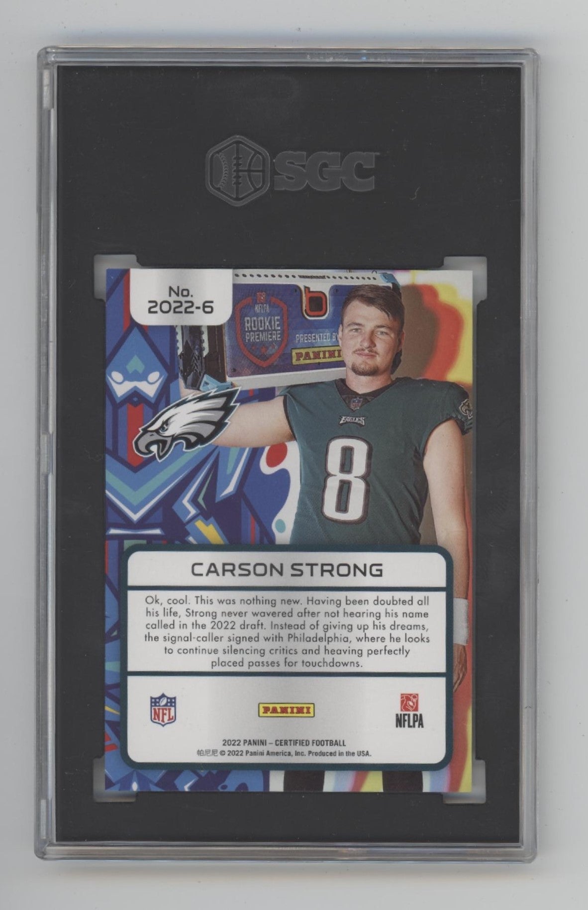 Carson Strong 2022 Panini Certified Mirror Green RC 3/5 #2022-6 SGC 9.5
