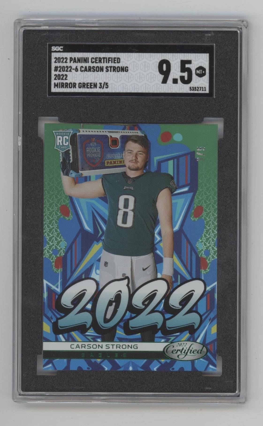 Carson Strong 2022 Panini Certified Mirror Green RC 3/5 #2022-6 SGC 9.5