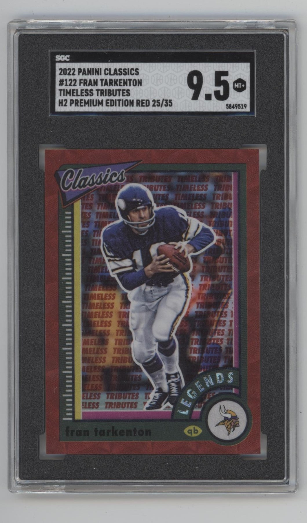 Fran Tarkenton 2022 Panini Classics Timeless Tributes Premium Ed Red /35 SGC 9.5