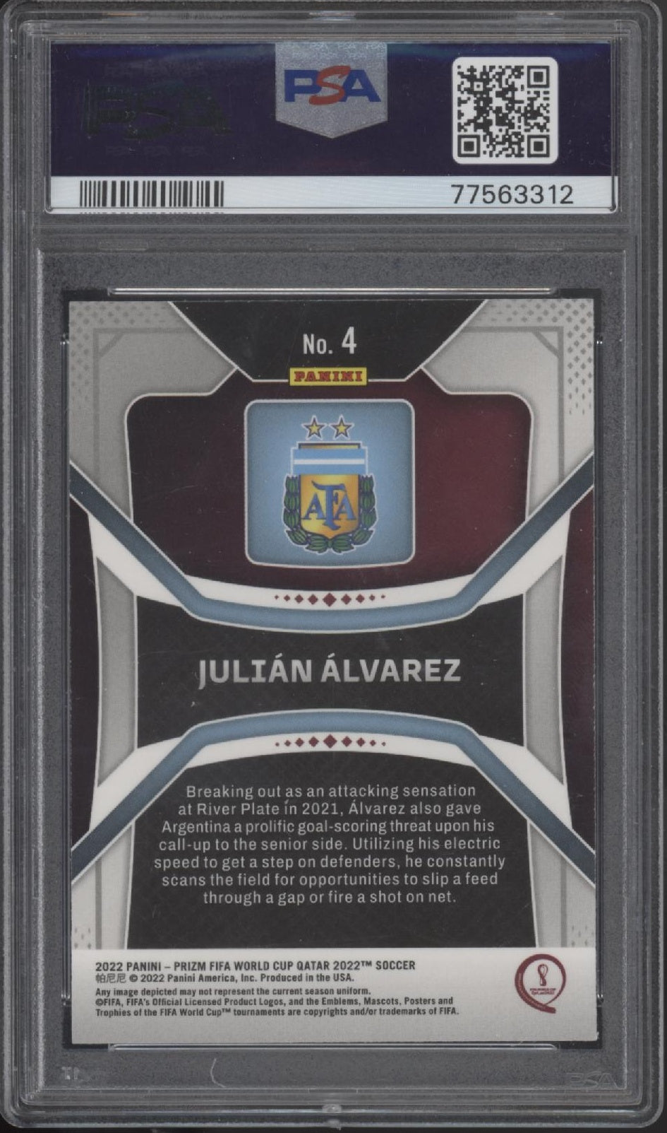 Julian Alvarez 2022 Panini Prizm World Cup Qatar RC #4 PSA 9