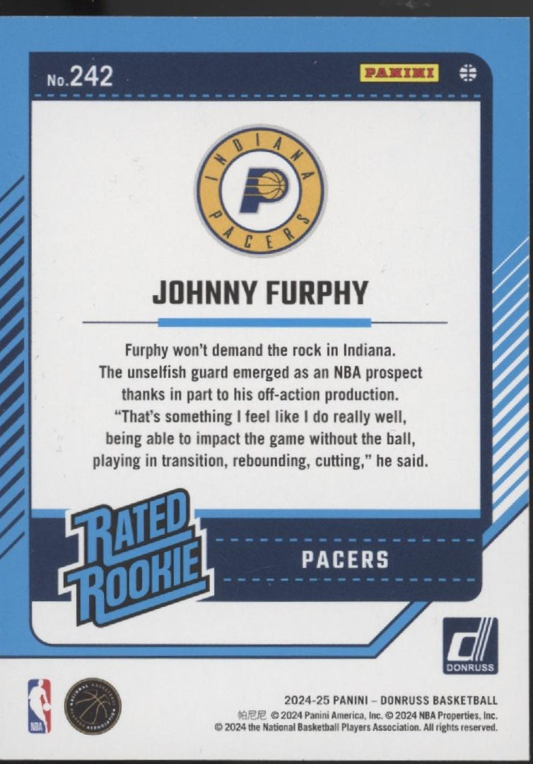 Johnny Furphy 2024-25 Panini Donruss Rated Rookie Red Wedges RC #242