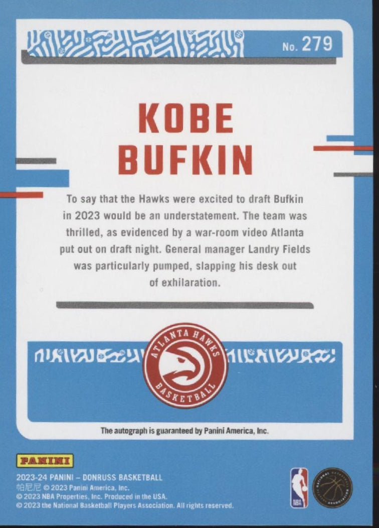 Kobe Bufkin 2023-24 Panini Donruss Rated Rookie Pink Laser RC Auto #279