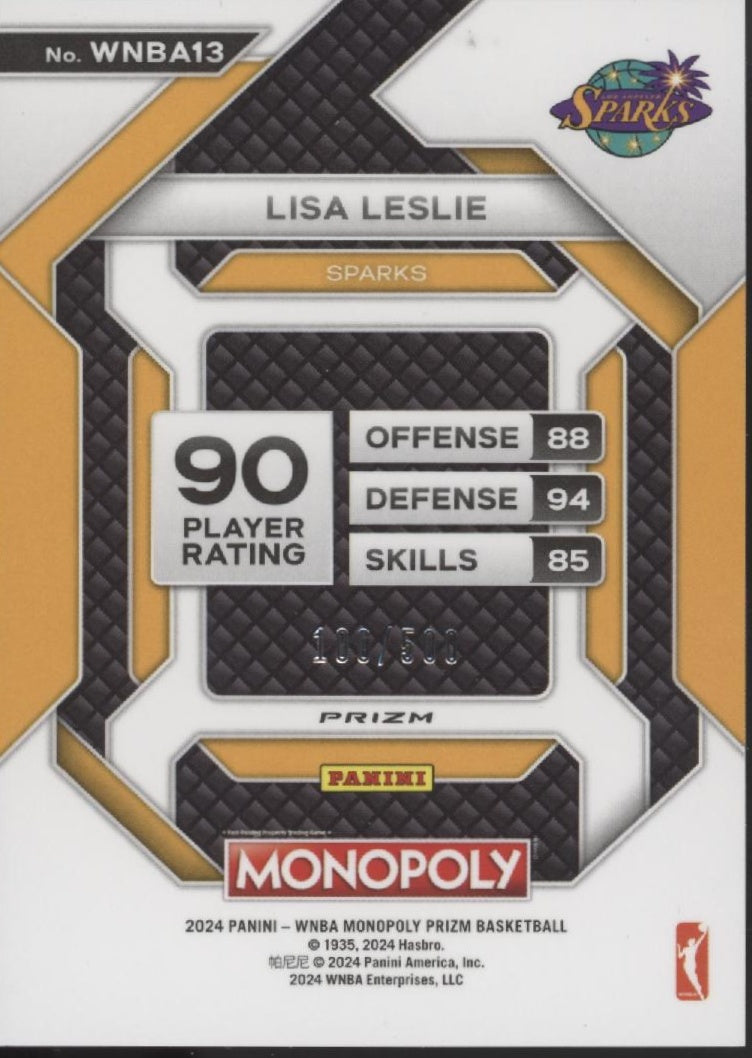 Lisa Leslie 2024 Panini WNBA Monopoly Prizm Gold Mojo Prizm 100/500 #WNBA13