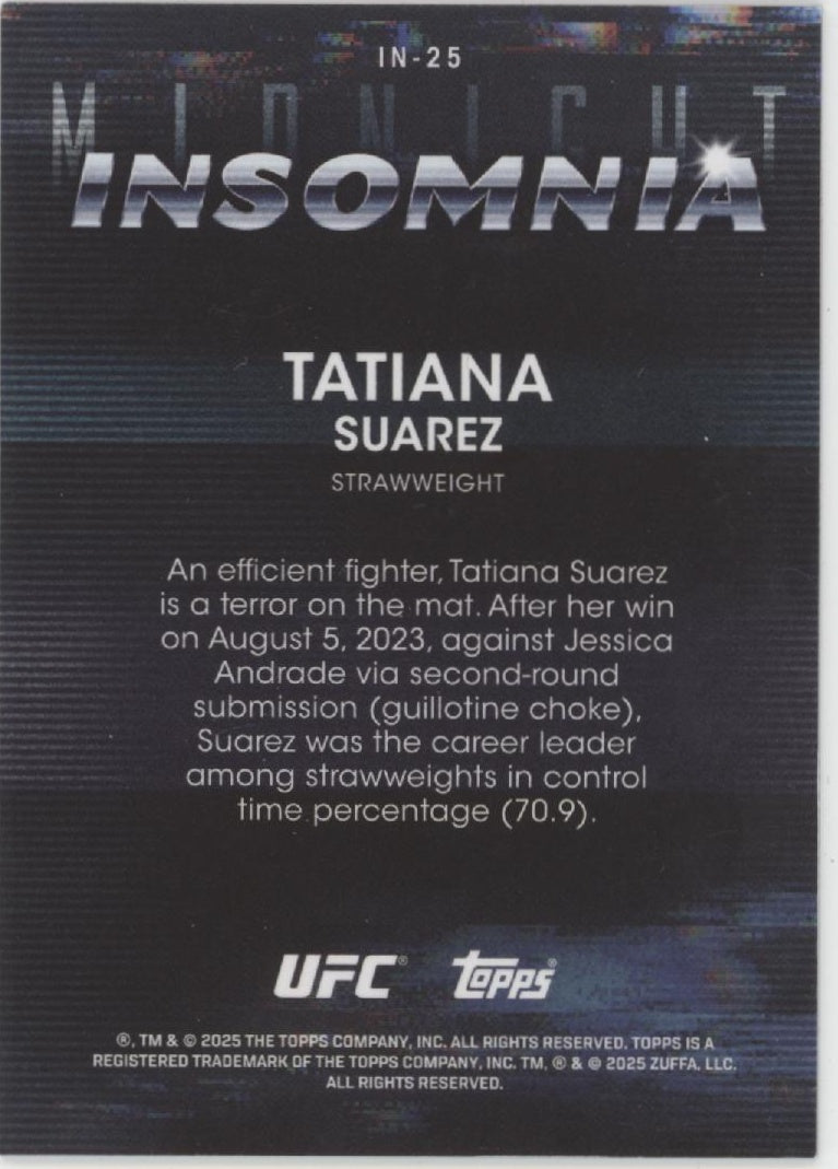 Tatiana Suarez 2025 Topps Midnight Insomnia Dusk Prizm 73/75 #IN-25