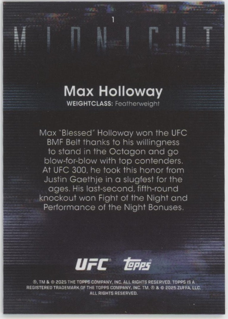 Max Holloway 2025 Topps Midnight Refractor #1