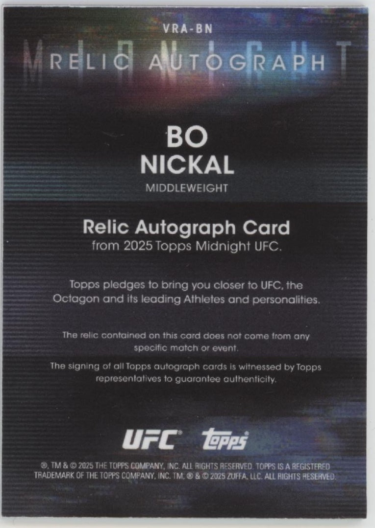 Bo Nickal 2025 Topps Midnight Swatch Auto #VRA-BN
