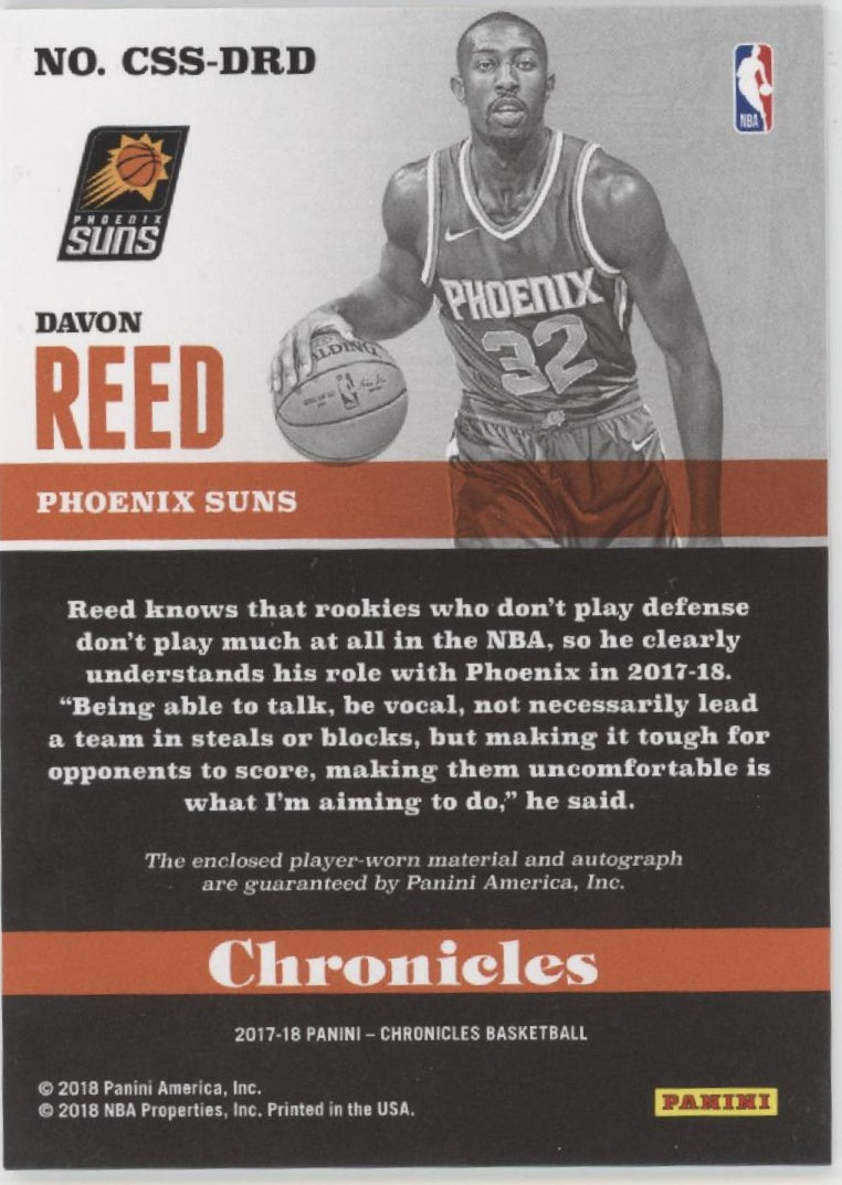 Davon Reed 2017-18 Panini Chronicles Swatch Auto 016/199#CSS-DRD