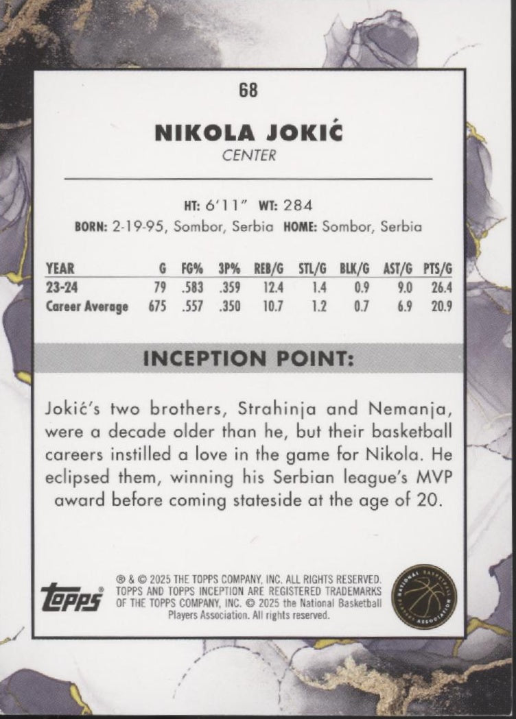 Nikola Jokic 2024-25 Topps Inception Red 22/75 #68
