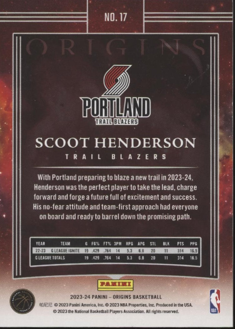 Scoot Henderson 2023-24 Panini Origins Blue RC 31/99 #17