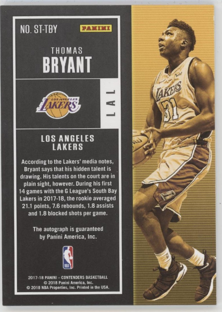 Thomas Bryant 2017-18 Panini Contenders Game Ticket Red RC Auto 04/25 #ST-TBY