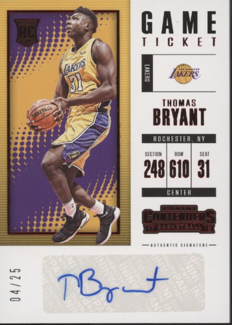 Thomas Bryant 2017-18 Panini Contenders Game Ticket Red RC Auto 04/25 #ST-TBY