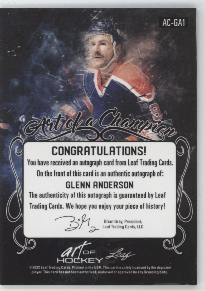 Glenn Anderson 2022 Leaf Art of Hockey Champion Auto 20/35 #AC-GA1