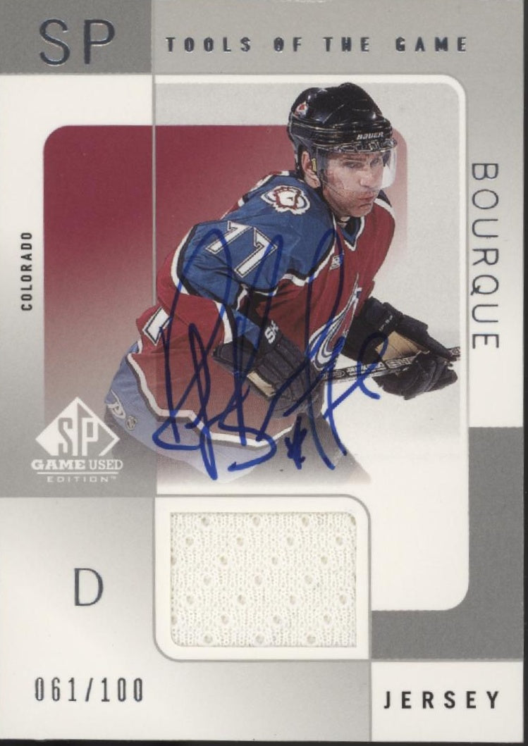 Ray Bourque 2000-01 UD SP Game Used Tools of the Game Swatch Auto 061/100