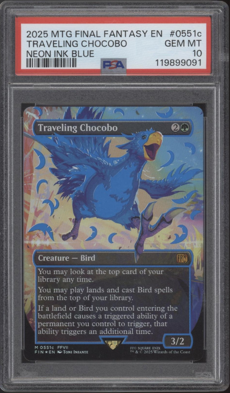 Traveling Chocobo Magic the Gathering Final Fantasy Neon Ink Blue PSA 10