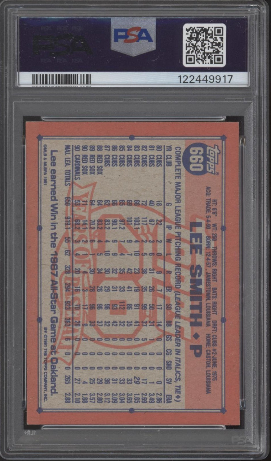 Lee Smith 1991 Topps Desert Shield #660 PSA 8