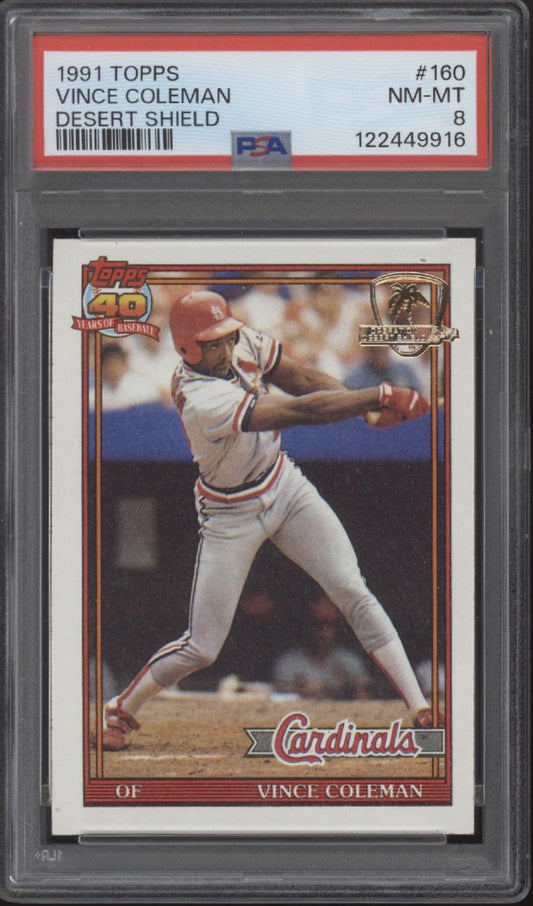 Vince Coleman 1991 Topps Desert Shield #160 PSA 8