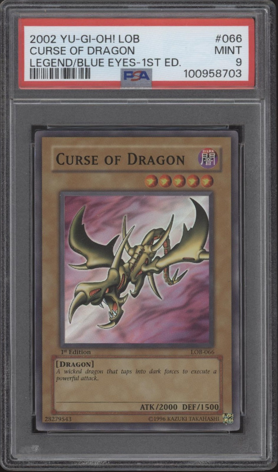 Curse of Dragon Yu-Gi-Oh! Legend of Blue-Eyes White Dragon 1st Edition #66 PSA 9