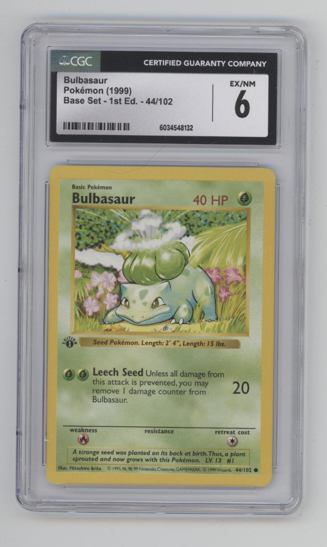 Bulbasaur Pokemon Base Set 1st Edition #44 CGC 6