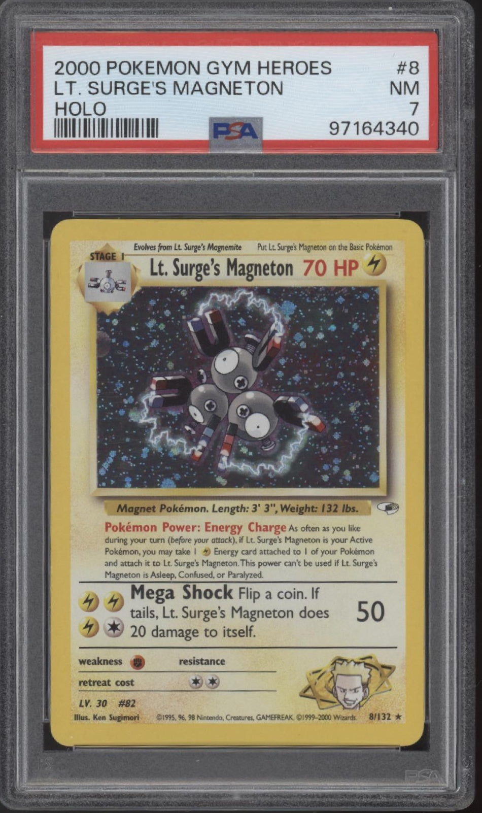 Lt. Surge's Magneton Pokemon Gym Heroes Holo #8 PSA 7
