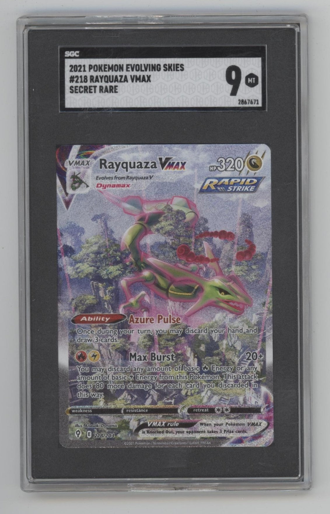 Rayquaza MAX Pokemon Evolving Skies Secret Rare #8 SGC 9 Rayquaza MAX Pokemon Evolving Skies Secret Rare #8 SGC 9