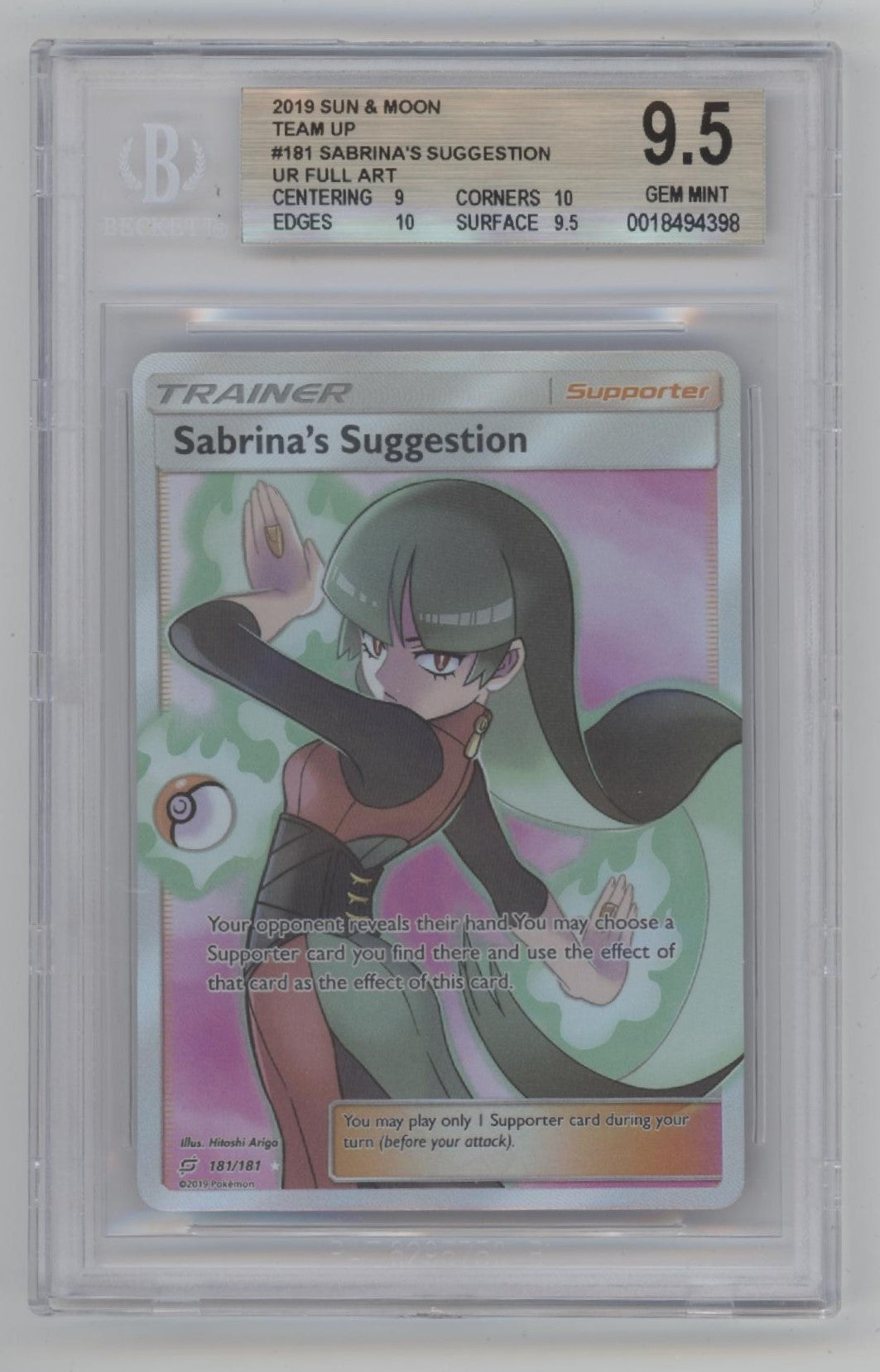Sabrina's Suggesion Pokemon Sun & Moon Team Up #181 Beckett 9.5