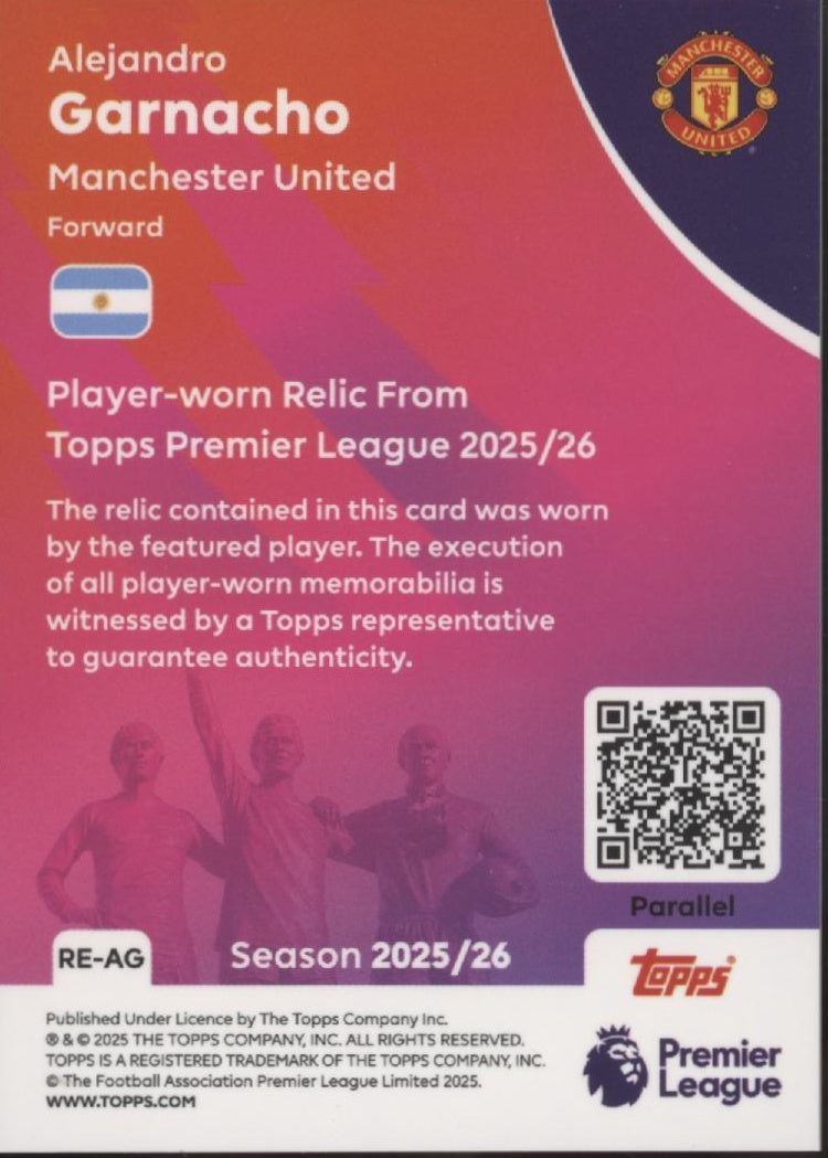 Alejandro Garnacho 2025-26 Topps Premier League Orange Holo Swatch 16/25 #RE-AG