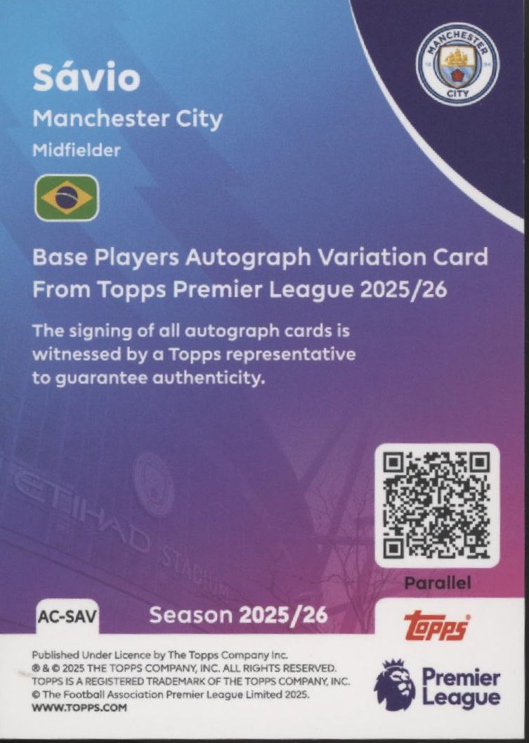 Savio 2025-26 Topps Premier League Orange Holo Auto 25/25 #AC-SAV