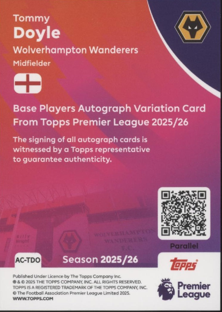 Tommy Doyle 2025-26 Topps Premier League Blue Holo Auto 030/150 #AC-TDO #1